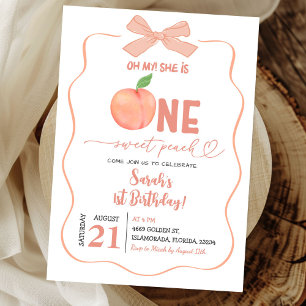 One Sweet Peach Bow Coquette Girl First Birthday Invitation