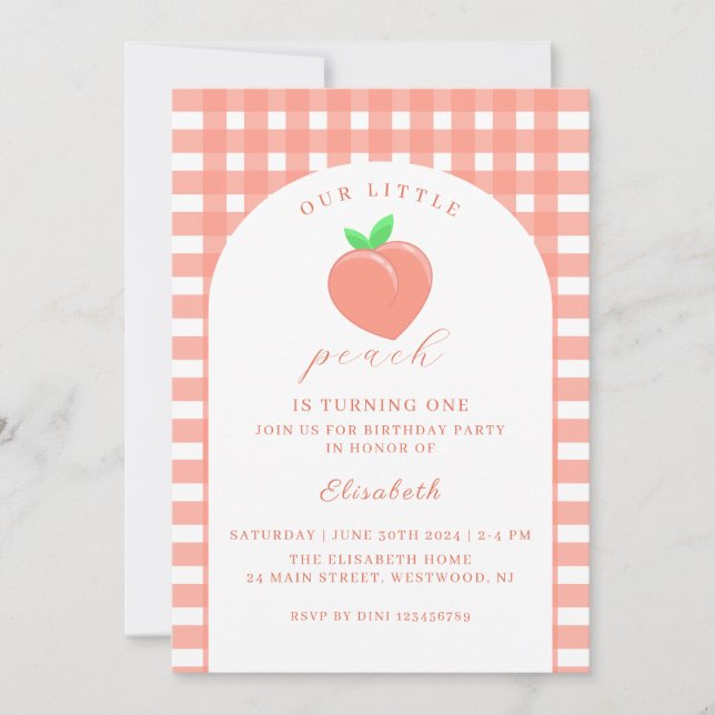 One Sweet Peach First Birthday  Invitation (Front)
