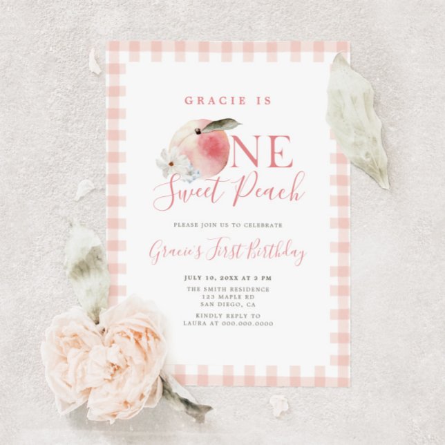 One Sweet Peach First Birthday Invitation (Creator Uploaded)