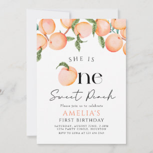 One Sweet Peach First Birthday Invitation