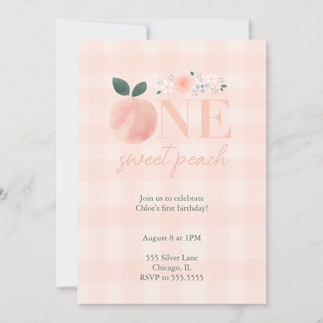 One Sweet Peach First Birthday Invitation (Front)