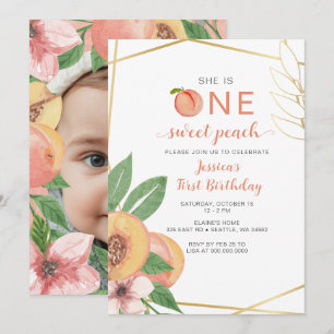 One Sweet Peach First Birthday photo Invitation