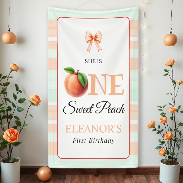 One sweet peach First Birthday watercolor stripes Banner (Creator Uploaded)