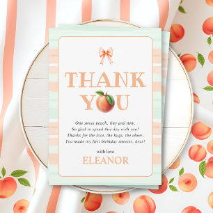 One sweet peach First Birthday watercolor stripes Thank You Card