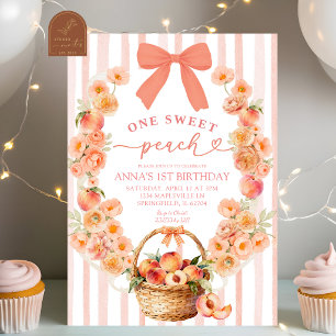 One Sweet Peach Floral Coquette 1st Birthday Invitation