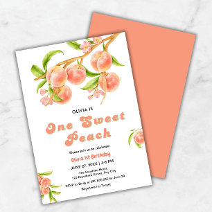 One Sweet Peach Fruit 1st Birthday  Invitation