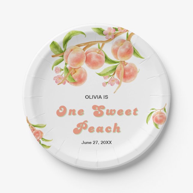 One Sweet Peach Fruit 1st Birthday  Paper Plate (Front)