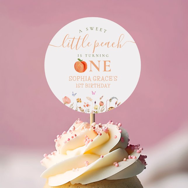 One Sweet Peach Girl 1st Birthday Classic Round Sticker (Creator Uploaded)