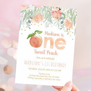 One Sweet Peach Girl 1st Birthday Invitation