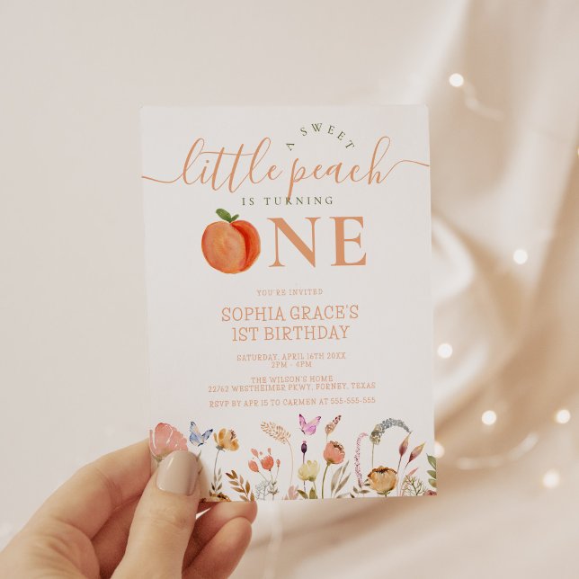 One Sweet Peach Girl 1st Birthday Invitation (Creator Uploaded)