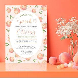 One Sweet Peach Girl 1st Birthday Invitation