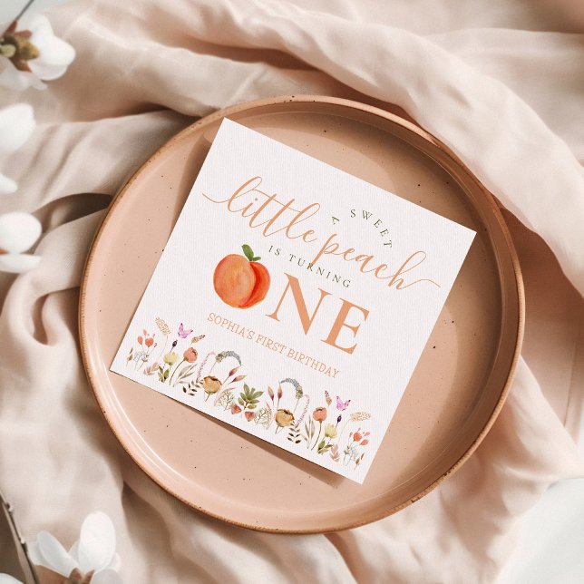 One Sweet Peach Girl 1st Birthday Napkin (Creator Uploaded)