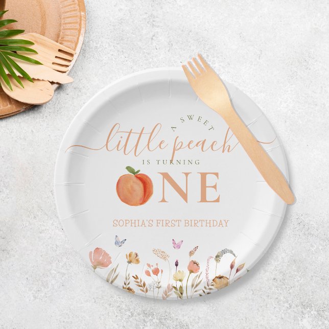 One Sweet Peach Girl 1st Birthday Paper Plate (Creator Uploaded)