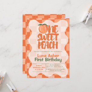 One Sweet Peach Girl 1st Birthday Party  Invitation