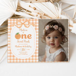 One Sweet Peach Girl 1st Birthday Photo Invitation