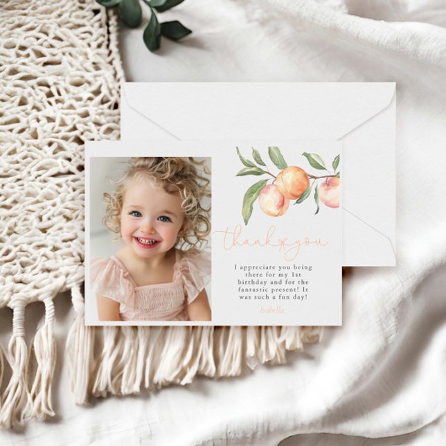 One Sweet Peach Girl 1st Birthday  Thank You Card (Creator Uploaded)