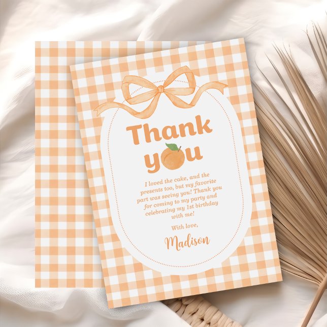 One Sweet Peach Girl 1st Birthday Thank You Card (Creator Uploaded)