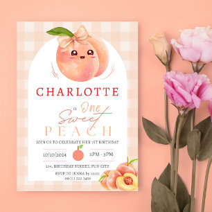 One Sweet Peach Girl 1st First Birthday Invitation