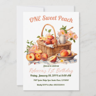 ONE Sweet Peach Girl Summer Picnic 1st Birthday Invitation