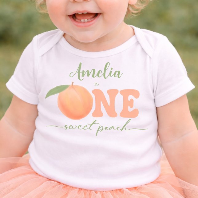 One Sweet Peach Girls First Birthday  Baby T-Shirt (one sweet peach first birthday shirt for girls)