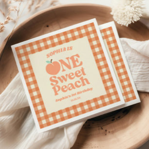 One Sweet Peach Orange First 1st Birthday Party Napkin