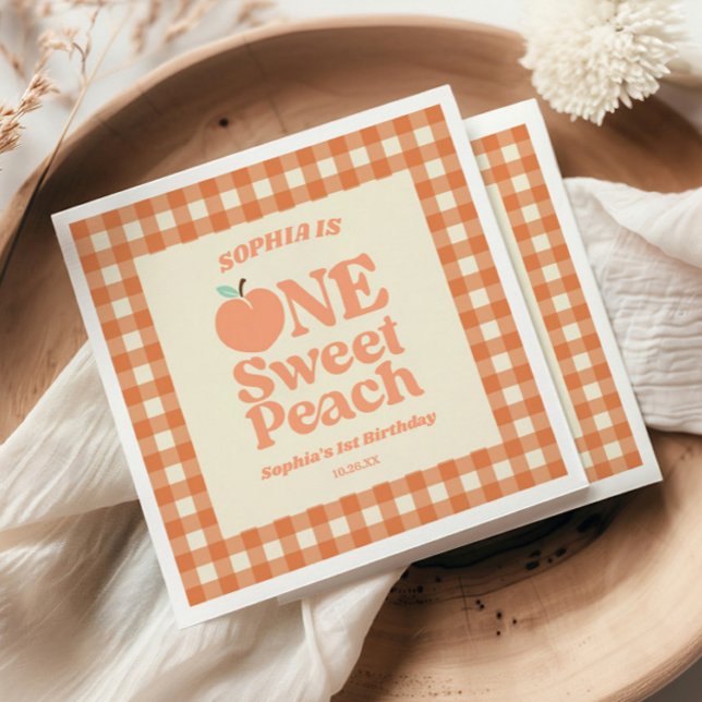 One Sweet Peach Orange First 1st Birthday Party Napkin (Creator Uploaded)