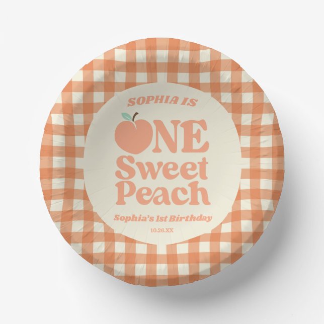 One Sweet Peach Orange First 1st Birthday Party Paper Plate (Front)