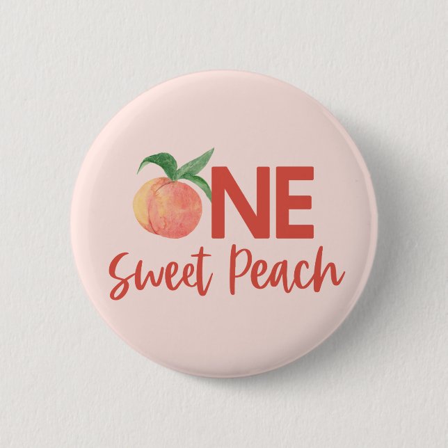 One Sweet Peach Pink Fruit 1st First Birthday  6 Cm Round Badge (Front)