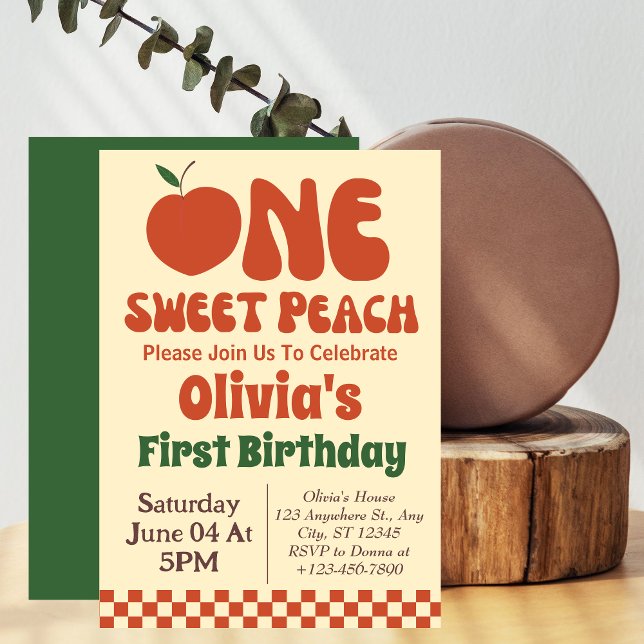 One Sweet Peach- Retro Peach 1st Birthday  Invitation (Creator Uploaded)