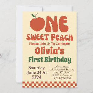 One Sweet Peach- Retro Peach 1st Birthday  Invitation