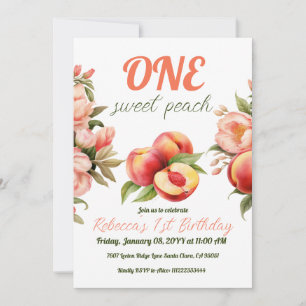 ONE Sweet Peach Summer Floral 1st First Birthday Invitation