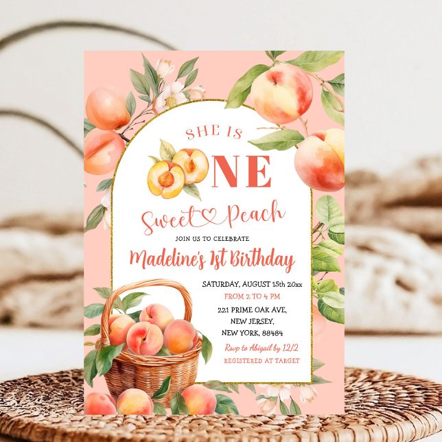 One Sweet Peach Summer Fruit First Birthday Invitation (Creator Uploaded)
