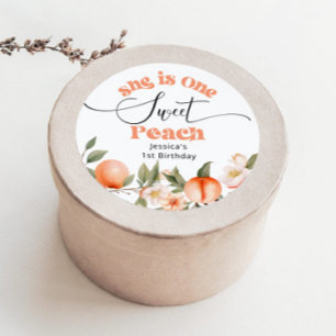 One sweet peach watercolor 1st birthday classic round sticker