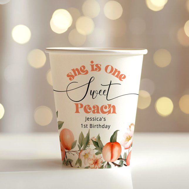 One sweet peach watercolor 1st birthday paper cups (Creator Uploaded)