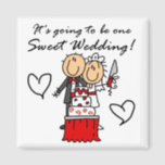 One Sweet Wedding T-shirts and Gifts Magnet<br><div class="desc">If you're a future bride or groom looking for a unique T-shirt, mug, card, stickers, tote bag, or other bride or groom to be item, you'll love our stick figure One Sweet Wedding design featuring a stick figure bride and groom about to cut their wedding cake. Text reads 'It's going...</div>