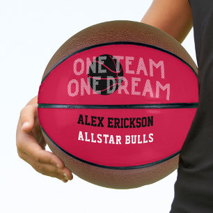 One Team One Dream Red Black White Personalised Basketball