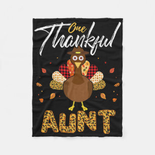 One Thankful Aunt Auntie Turkey Thanksgiving Famil Fleece Blanket