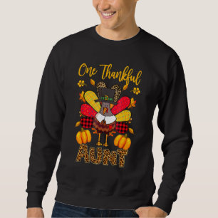 One Thankful Aunt Turkey Family Leopart Thankgivin Sweatshirt