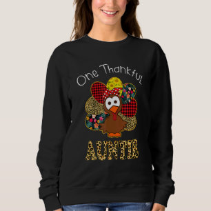 One Thankful Auntie Turkey Leopart Thanksgiving Sweatshirt