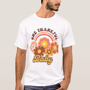 One Thankful Baby Pumpkin Halloween Groovy Fall T-Shirt