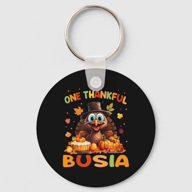 One Thankful Busia Graphic Fall Thanksgiving  Key Ring (Front)