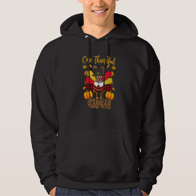 One Thankful Gigi Turkey Family Leopart Thankgivin Hoodie (Front)