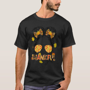 One Thankful Girl Messy Bun Fall Autumn Thanksgiv T-Shirt