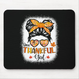 One Thankful Girl Thanksgiving Daughter Messy Bun  Mouse Pad