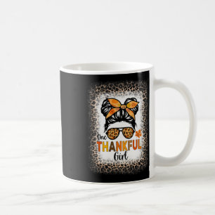 One Thankful Girl Thanksgiving Messy Bun Leopard B Coffee Mug