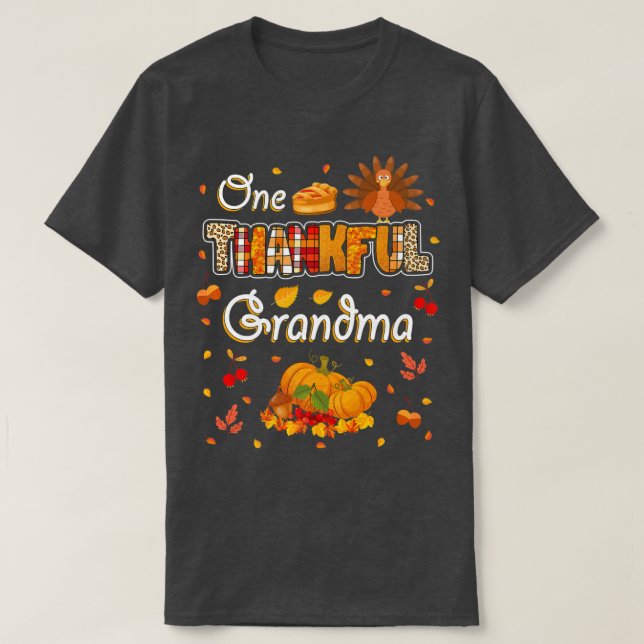 One Thankful Grandma Fall Leaves Autumn Grandma Th T-Shirt (Design Front)