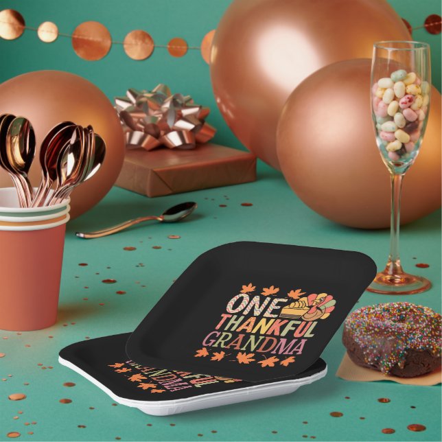 One Thankful Grandma Nana Turkey Thanksgiving Day Paper Plate (Multi)