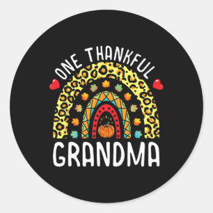 One Thankful Grandma Thanksgiving Rainbow Leopard Classic Round Sticker
