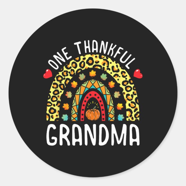 One Thankful Grandma Thanksgiving Rainbow Leopard  Classic Round Sticker (Front)