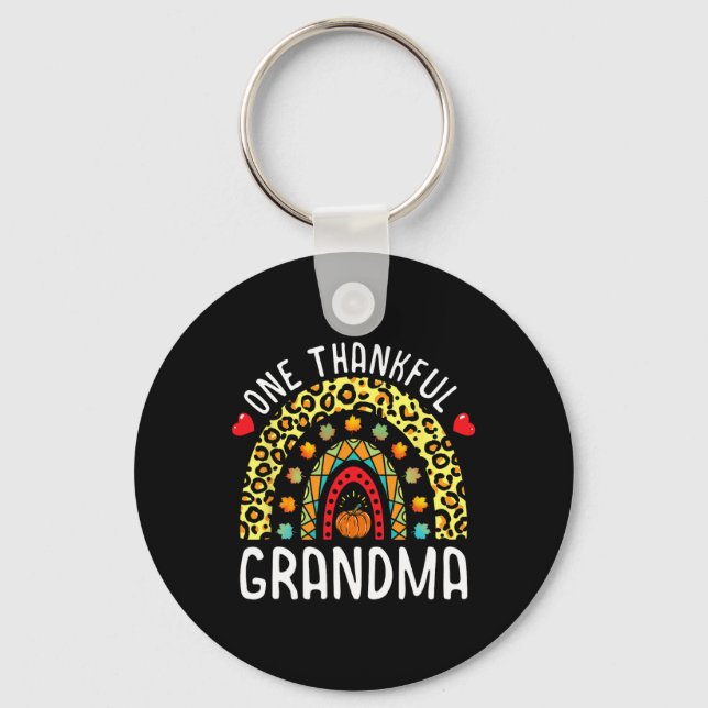 One Thankful Grandma Thanksgiving Rainbow Leopard  Key Ring (Front)